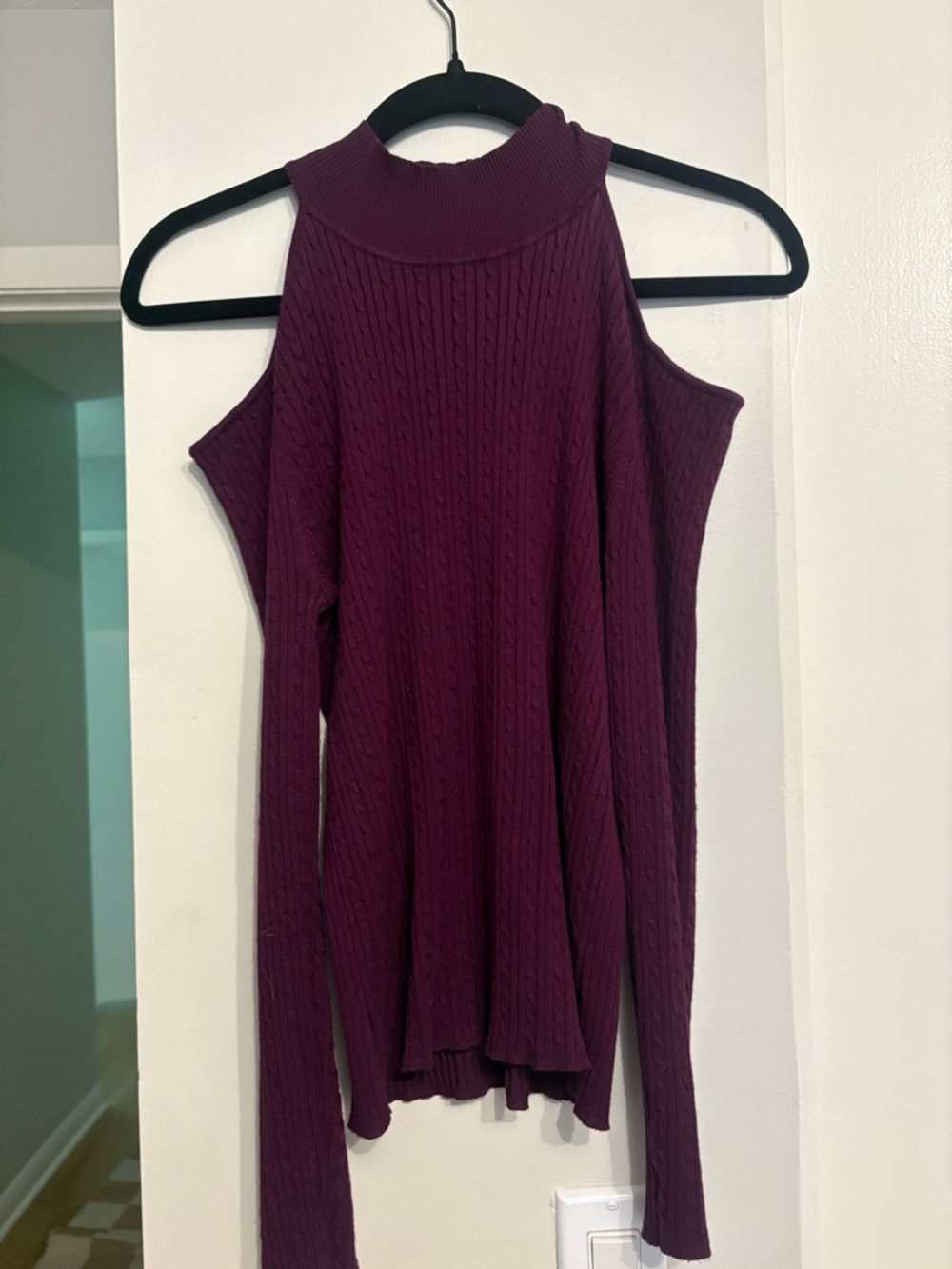 Hooked Up by IOT Plum Cold-Shoulder Turtleneck Sweater